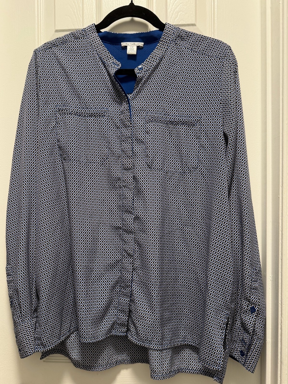 Dalia Collection Blue Geometric Print Dress Shirt